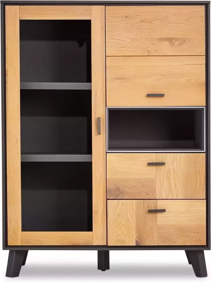 Solliden Seth dressoir 1 glazen deur 1 deur 2 lades grijs eiken