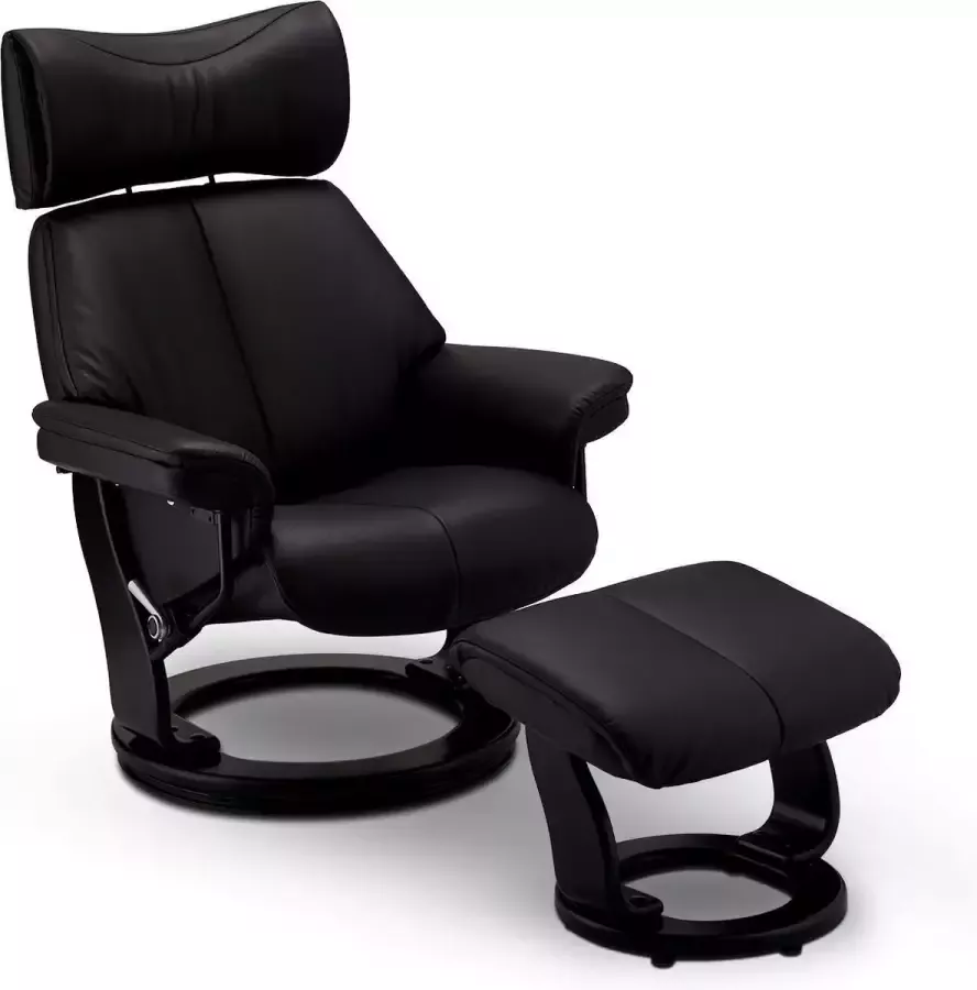 Hioshop Toms relaxstoel fauteuil incl. voetenbank en verstelbare rugleuning draaivoet zwart PU kunstleer. - Foto 1