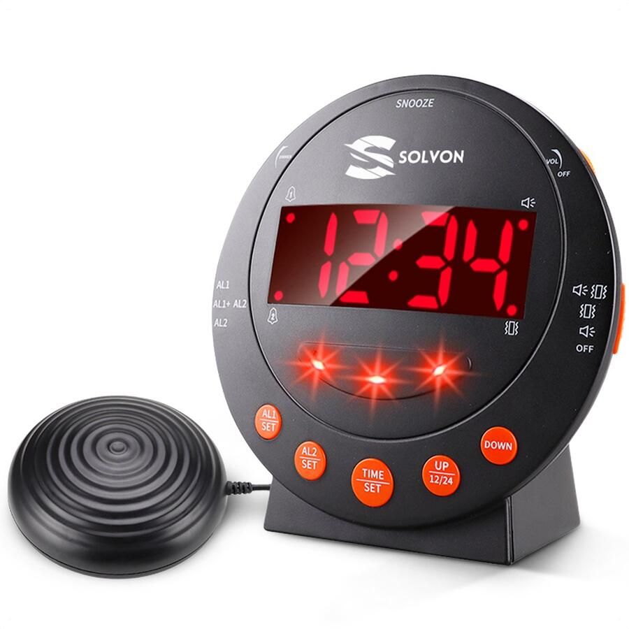 Solvon Digitale Wekker met Trilkussen voor Doven en Slechthorenden Wekkerradio met Trilplaat voor Slaapkamer Trilwekker Digitaal Alarm Klok met Trilschijf Dual Alarm met Trilfunctie Bed Shaker