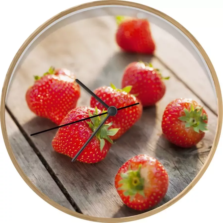 SoManyClocks Klok Ø 30 cm Aardbei Fruit Tafel Houtkleurig Wandklok