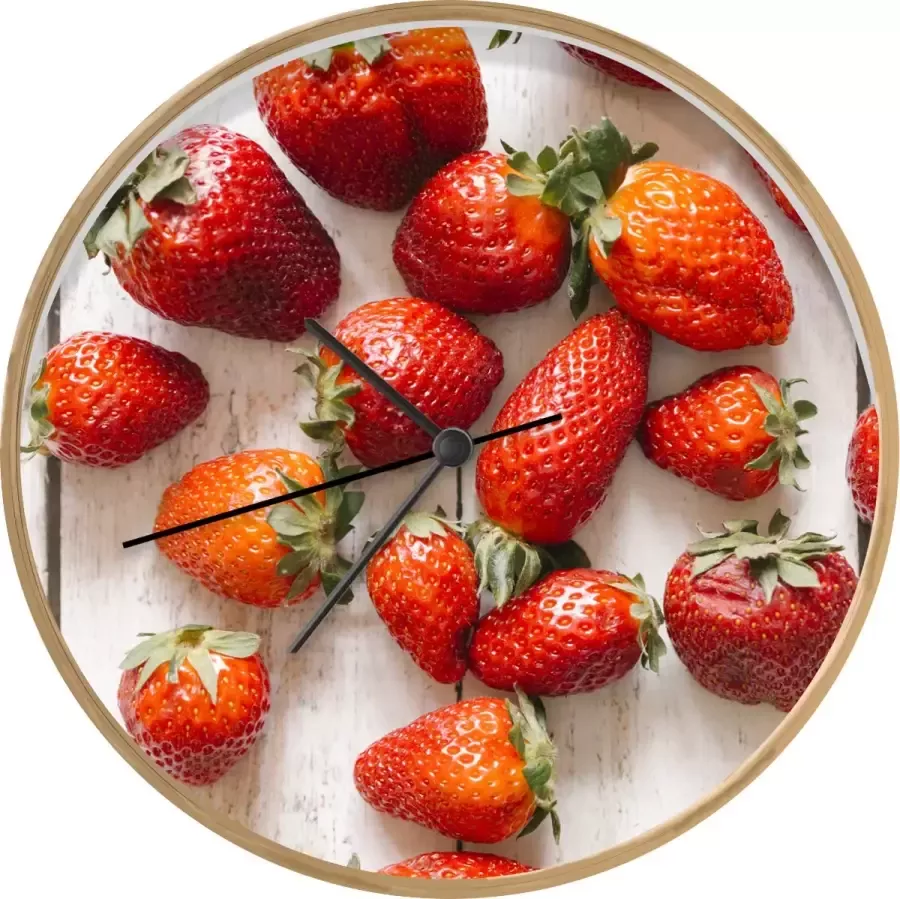 SoManyClocks Klok Ø 30 cm Aardbei Fruit Tafel Houtkleurig Wandklok