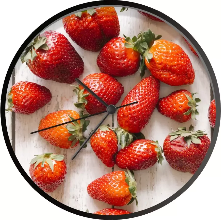 SoManyClocks Klok Ø 30 cm Aardbei Fruit Tafel Zwart Wandklok