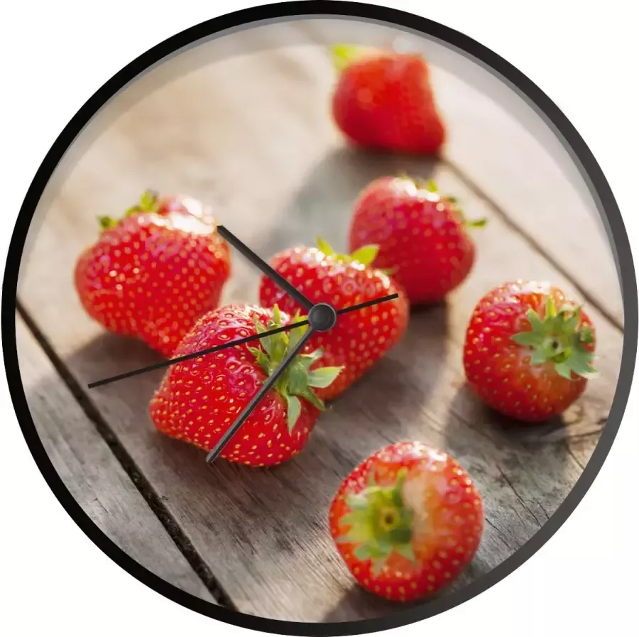 SoManyClocks Klok Ø 30 cm Aardbei Fruit Tafel Zwart Wandklok