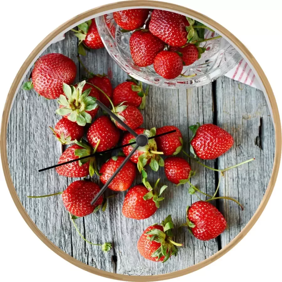 SoManyClocks Klok Ø 30 cm Aardbei Glas Tafel Houtkleurig Wandklok