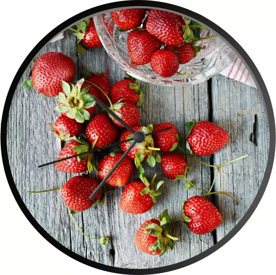 SoManyClocks Klok Ø 30 cm Aardbei Glas Tafel Zwart Wandklok