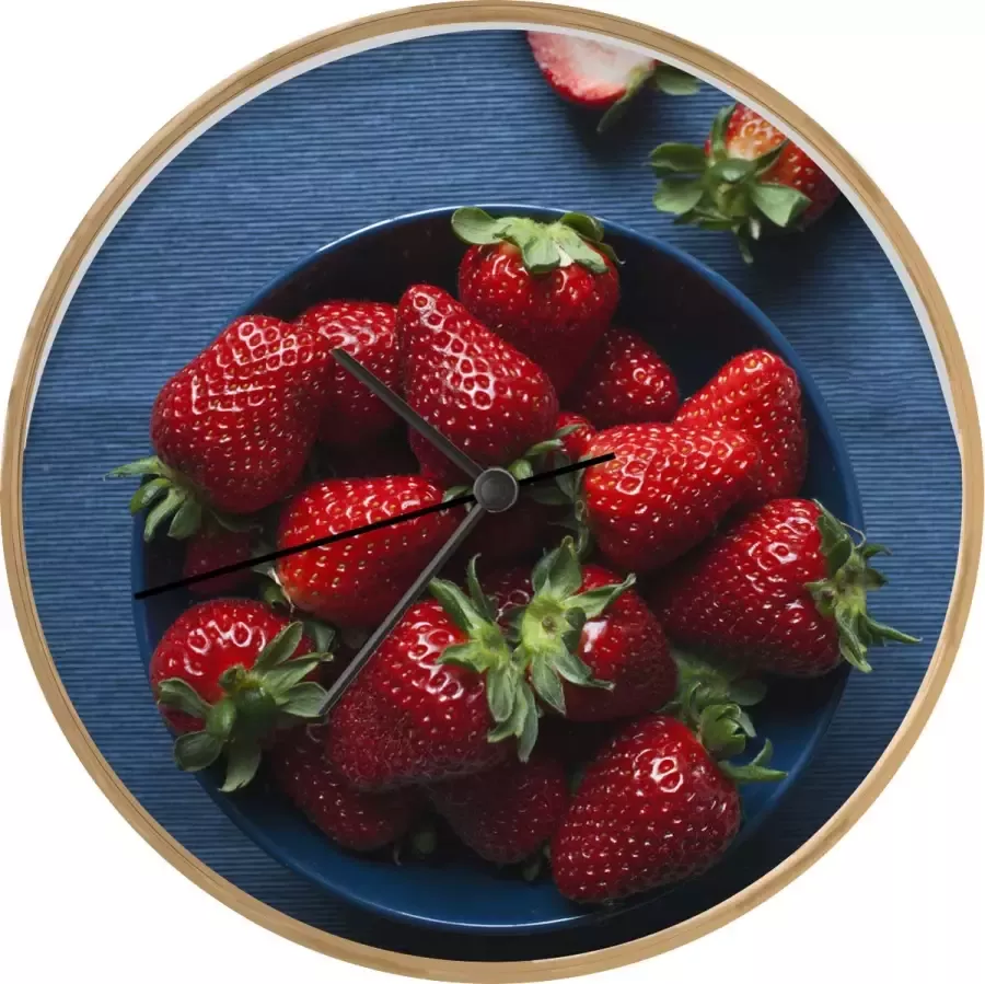 SoManyClocks Klok Ø 30 cm Aardbei Kom Tafel Houtkleurig Wandklok