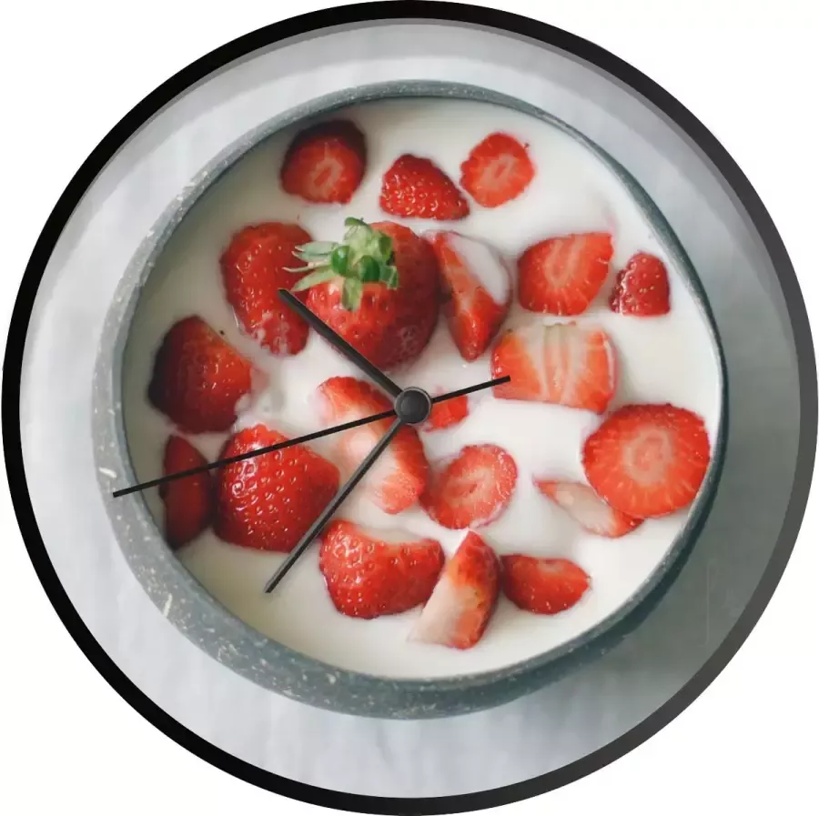 SoManyClocks Klok Ø 30 cm Aardbei Kom Tafel Zwart Wandklok
