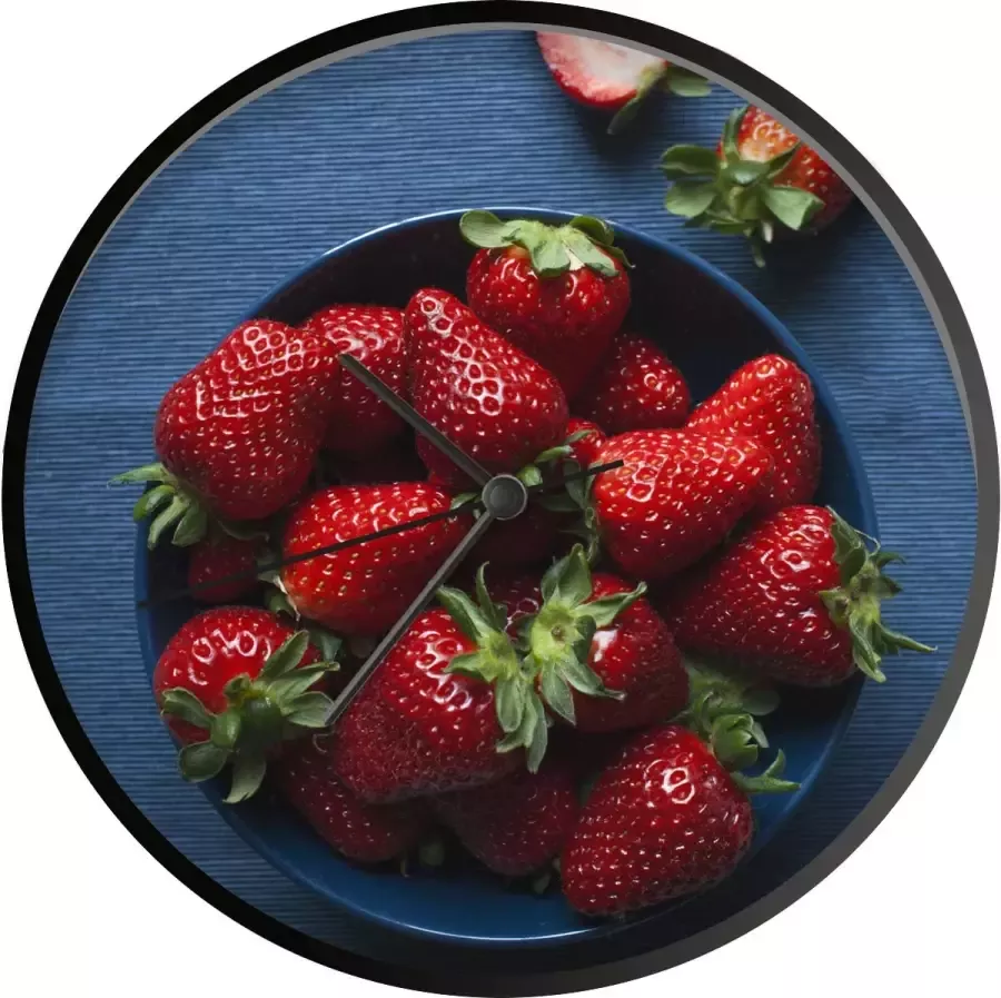 SoManyClocks Klok Ø 30 cm Aardbei Kom Tafel Zwart Wandklok