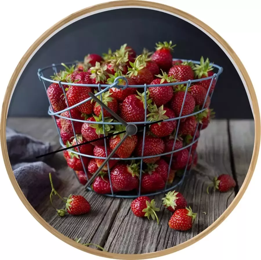 SoManyClocks Klok Ø 30 cm Aardbei Mand Tafel Houtkleurig Wandklok