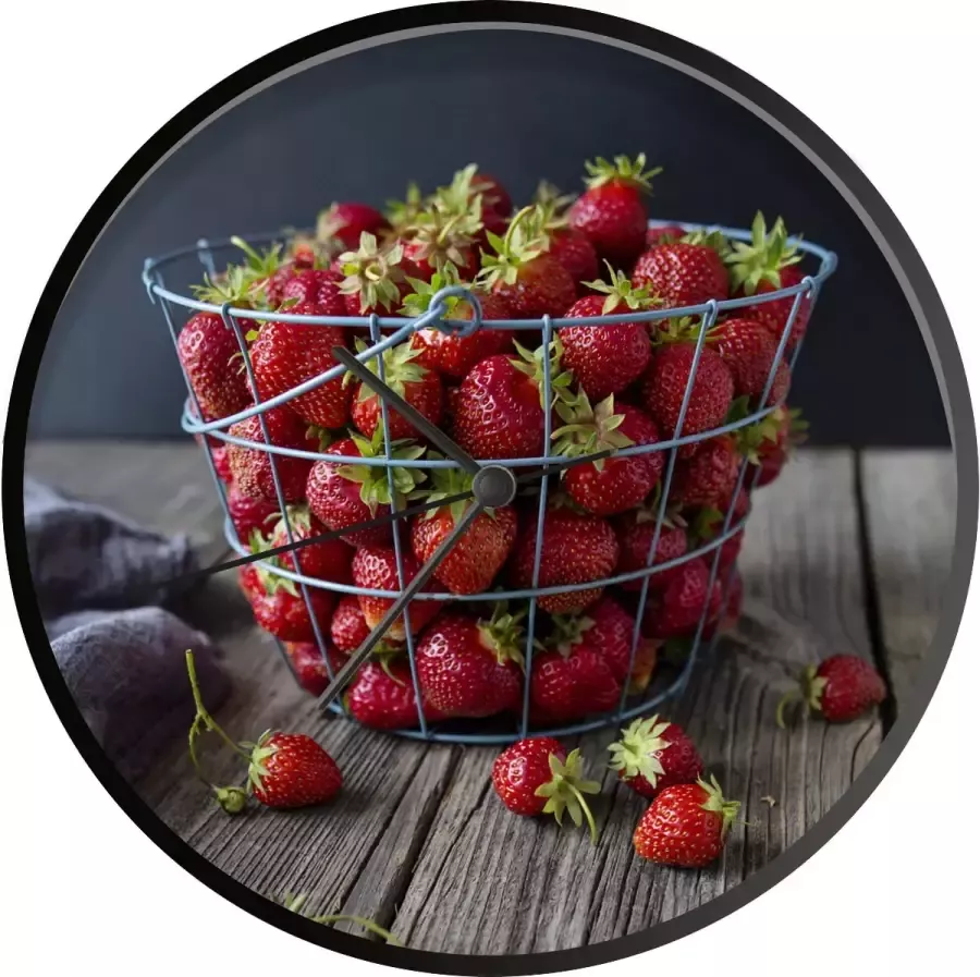 SoManyClocks Klok Ø 30 cm Aardbei Mand Tafel Zwart Wandklok