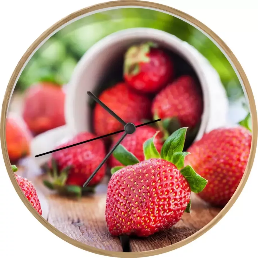 SoManyClocks Klok Ø 30 cm Aardbei Mok Tafel Houtkleurig Wandklok