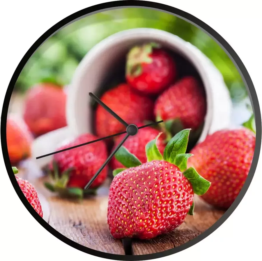 SoManyClocks Klok Ø 30 cm Aardbei Mok Tafel Zwart Wandklok