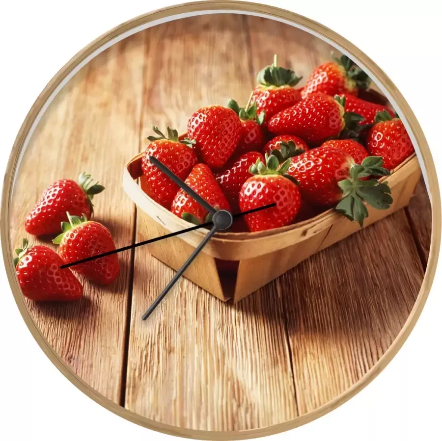 SoManyClocks Klok Ø 30 cm Aardbei Tafel Fruit Houtkleurig Wandklok