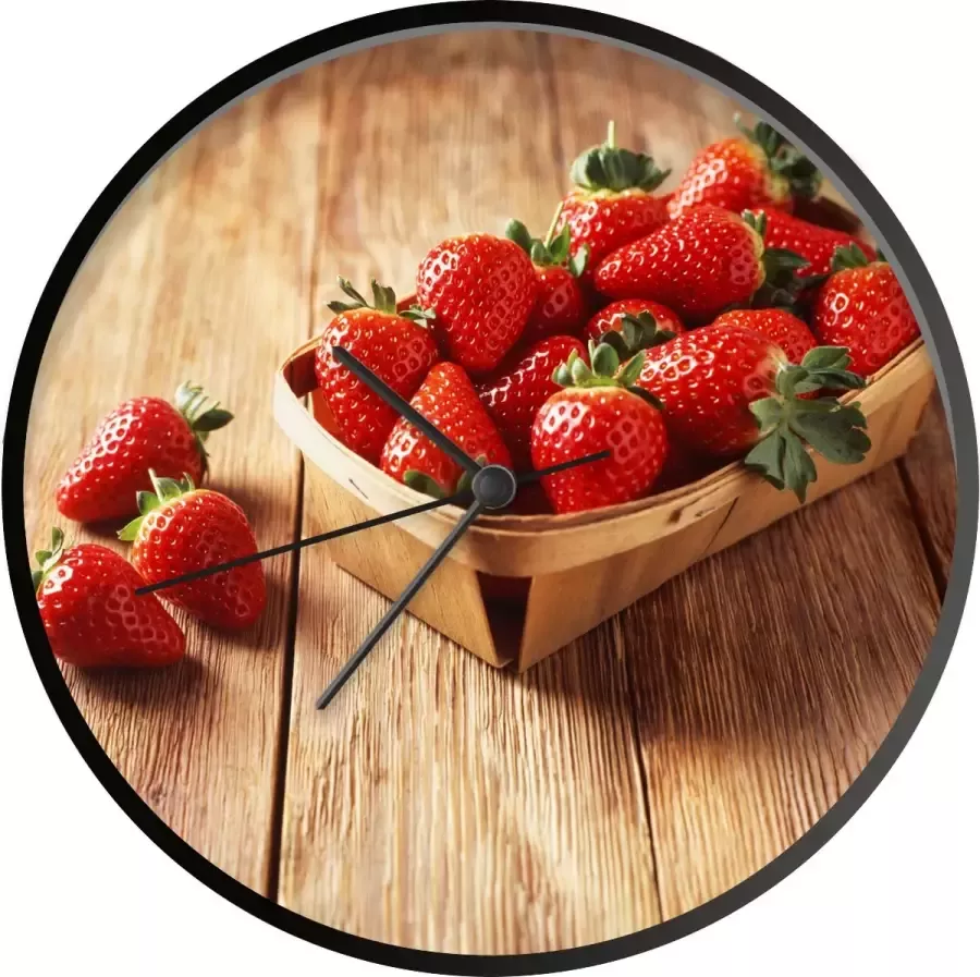 SoManyClocks Klok Ø 30 cm Aardbei Tafel Fruit Zwart Wandklok