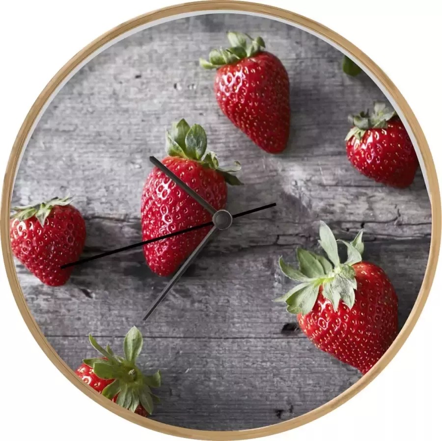SoManyClocks Klok Ø 30 cm Aardbei Tafel Hout Houtkleurig Wandklok
