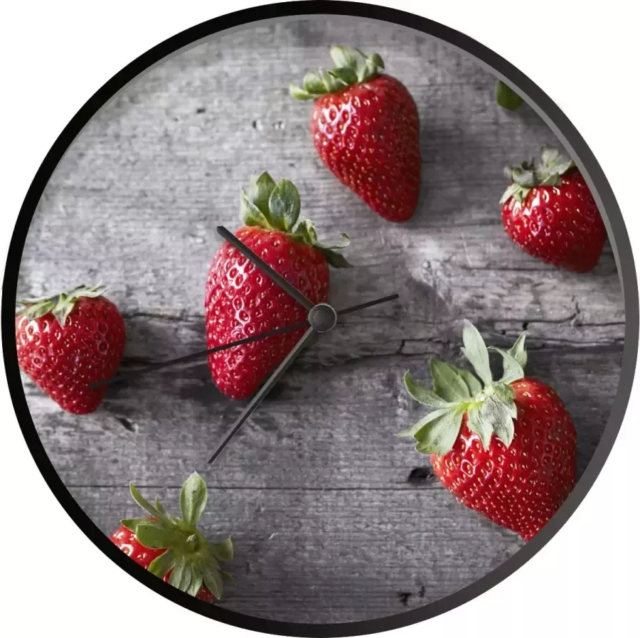 SoManyClocks Klok Ø 30 cm Aardbei Tafel Hout Zwart Wandklok