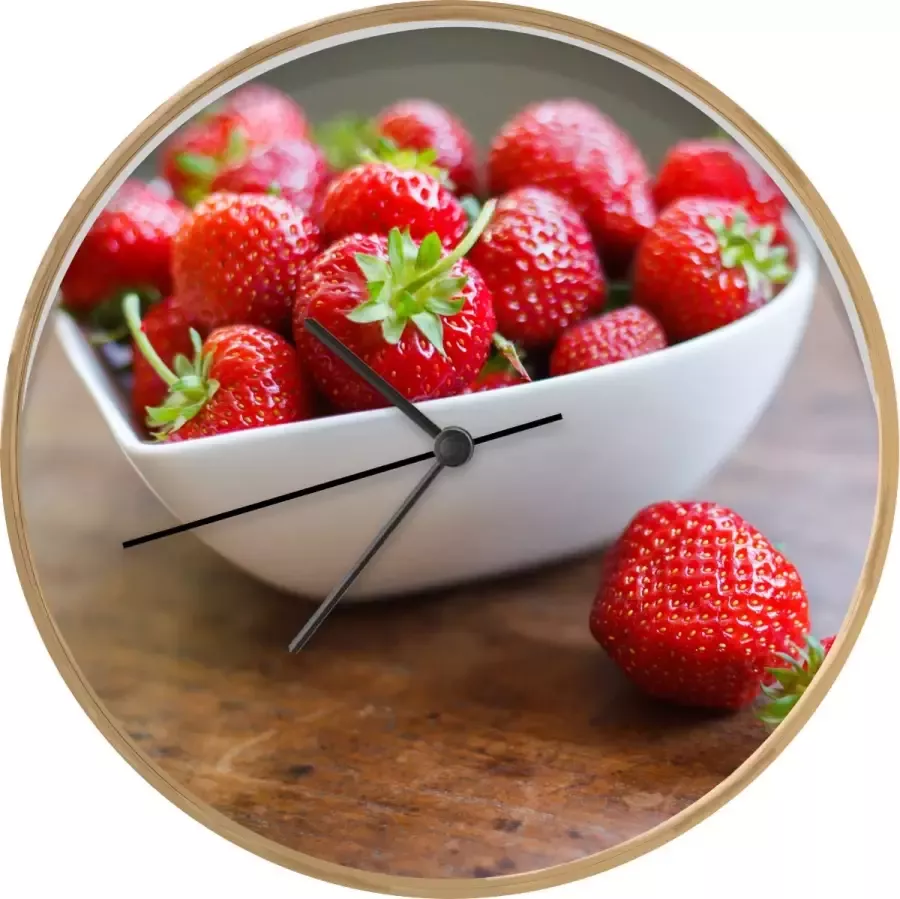 SoManyClocks Klok Ø 30 cm Aardbei Tafel Kom Houtkleurig Wandklok