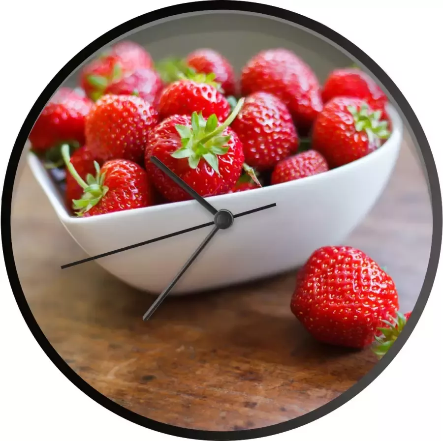 SoManyClocks Klok Ø 30 cm Aardbei Tafel Kom Zwart Wandklok