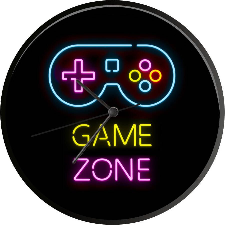 SoManyClocks Klok Ø 30 cm Controller Game Neon Zwart Quotes Game zone Zwart Wandklok Lamp voor op nachtkastje