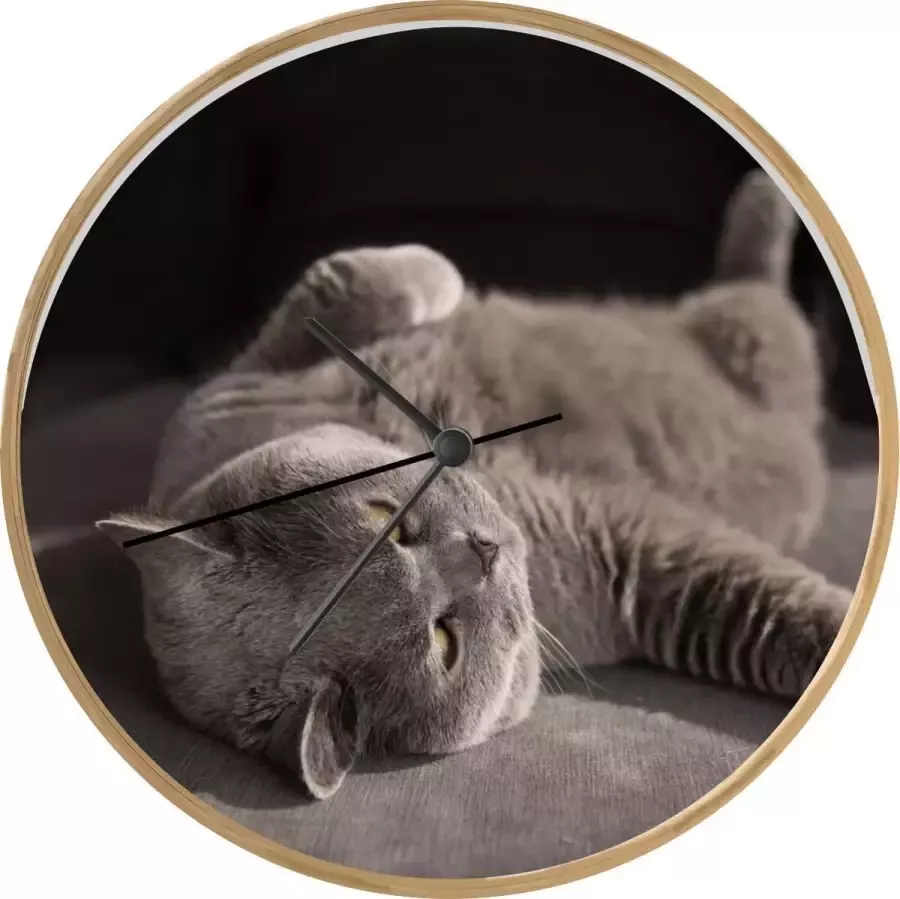 SoManyClocks Klok Ø 30 cm Kat Bank Zon Houtkleurig Wandklok