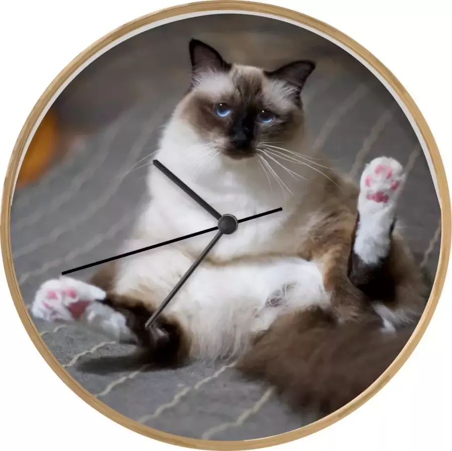SoManyClocks Klok Ø 30 cm Kat Bed Dieren Houtkleurig Wandklok