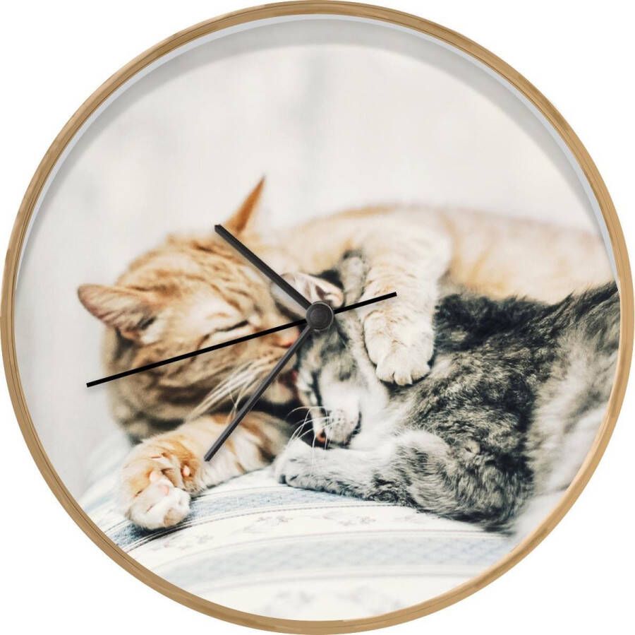 SoManyClocks Klok Ø 30 cm Kat Knuffelen Stoel Houtkleurig Wandklok