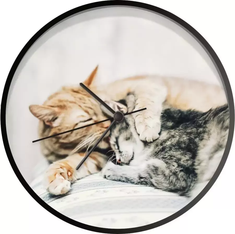 SoManyClocks Klok Ø 30 cm Kat Knuffelen Stoel Zwart Wandklok