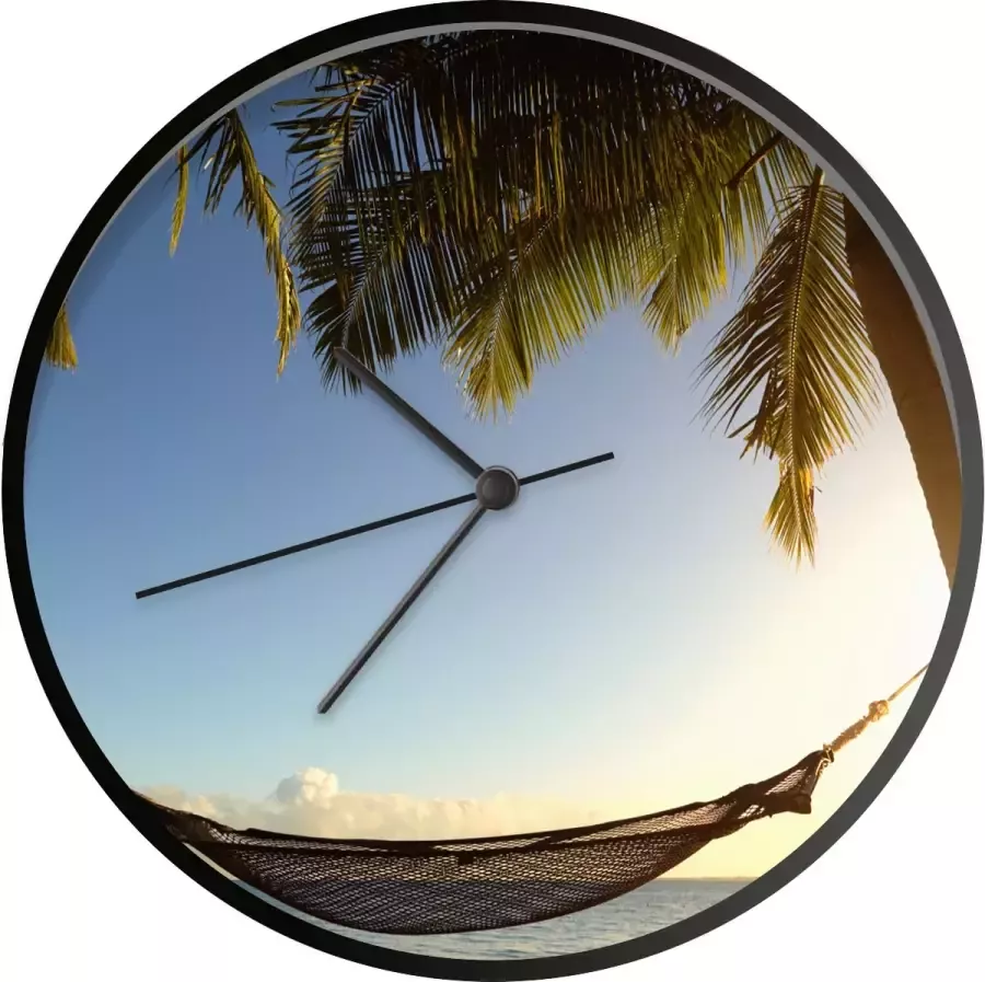 SoManyClocks Klok Ø 30 cm Palmbomen Hangmat Lucht Zwart Wandklok