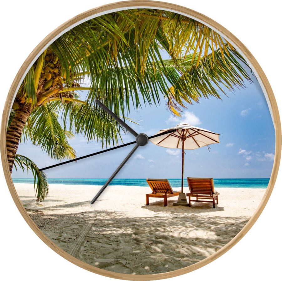 SoManyClocks Klok Ø 30 cm Strand Strandstoel Parasol Houtkleurig Wandklok