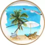 SoManyClocks Klok Ø 30 cm Strandstoel Parasol Palmboom Houtkleurig Wandklok - Thumbnail 2