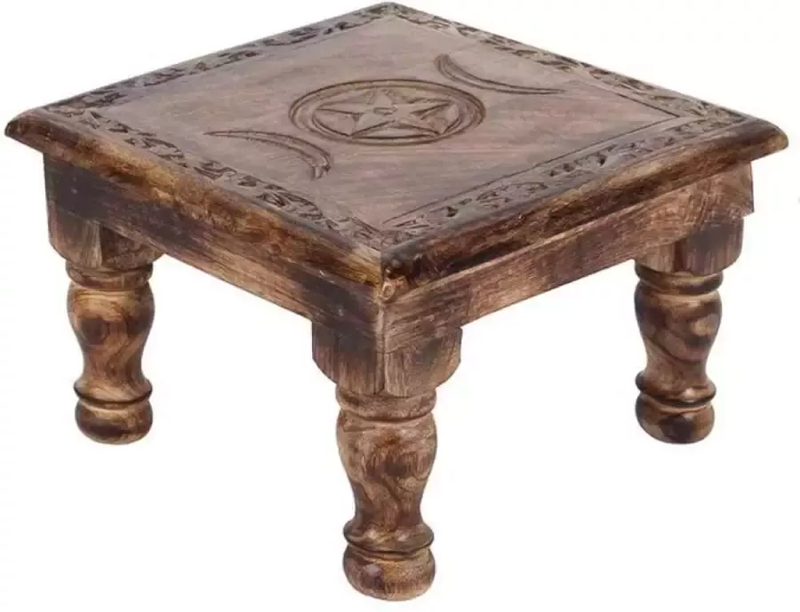 Something Different Altaar tafel Triple Moon met snijwerk handgemaakt (hxbxd) ca. 21cm x 30cm x 30cm