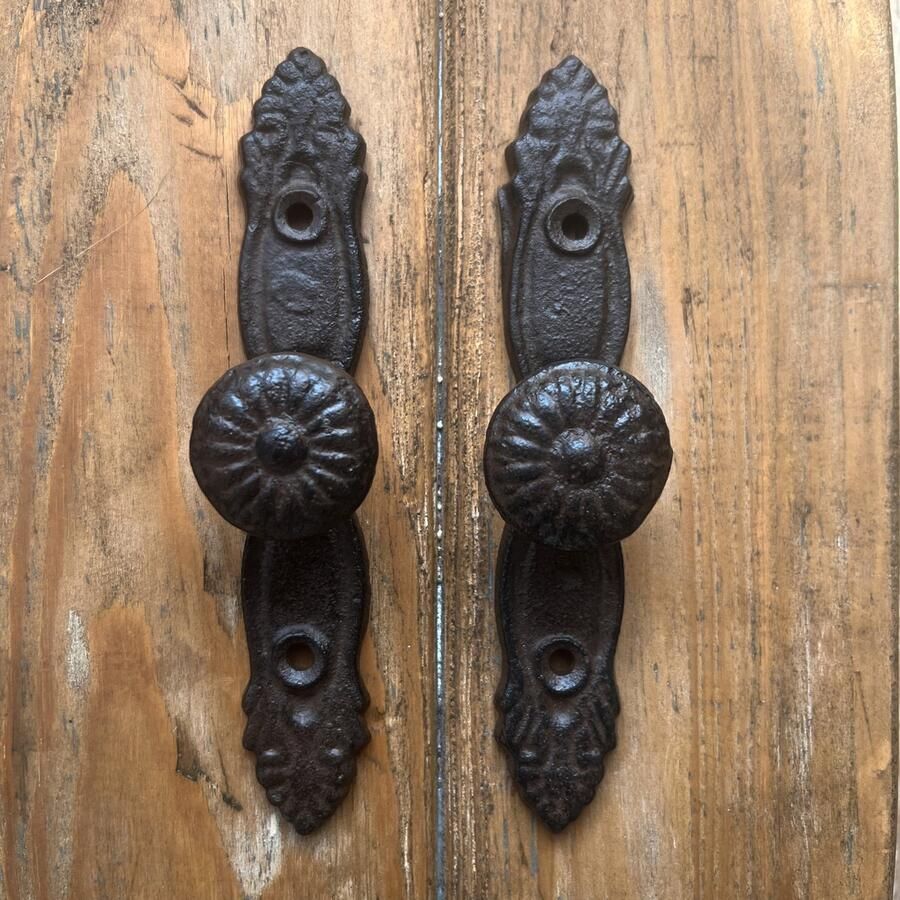 Sommerfield Vintage gietijzeren deurknop meubelknop 16 x 2.5 cm set van 2 – Deurbeslag kastknop roestbruin landelijk Meubelbeslag brocante Meubelgrepen Handgreep