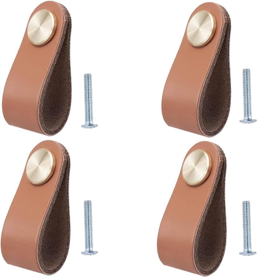 Somstyle Kast Handgreep Set 4 Stuks 6.4 x 2.5 CM Deurknoppen Leer Handvaten Meubels Kastknoppen Bruin