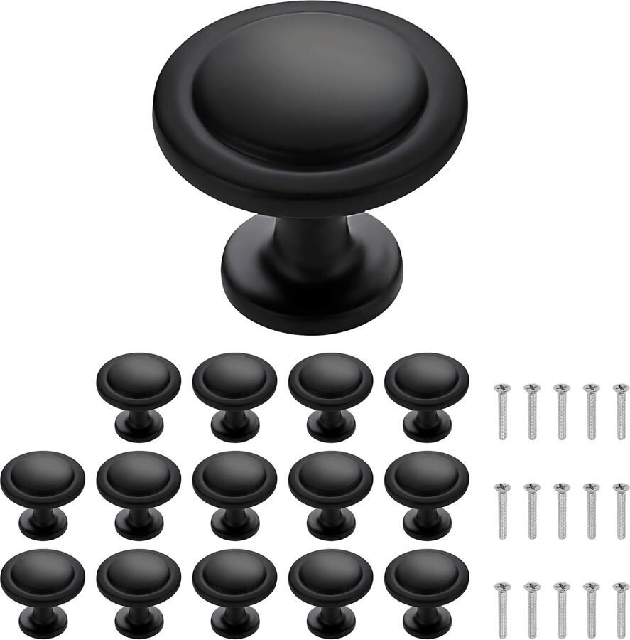 Somstyle Kastknoppen Set 15 Stuks Ø 32 MM Deurknoppen voor Kasten Meubelknop Handgreep Zwart