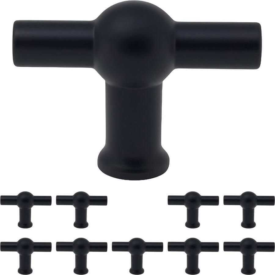 Somstyle T-Greep Kastknoppen Set 10 Stuks 4.8 x 3.1 CM Deurknoppen voor Kasten Meubelknop Handgreep Zwart