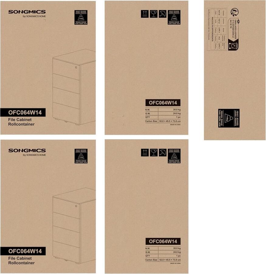 Songmcis SONGMICS Mobiele archiefkast Afsluitbaar met 4 laden documenten vasthouden briefpapier voorgemonteerd voor kantoor thuiskantoor 39 x 45 x 69 3 cm wolkwit OFC064W14