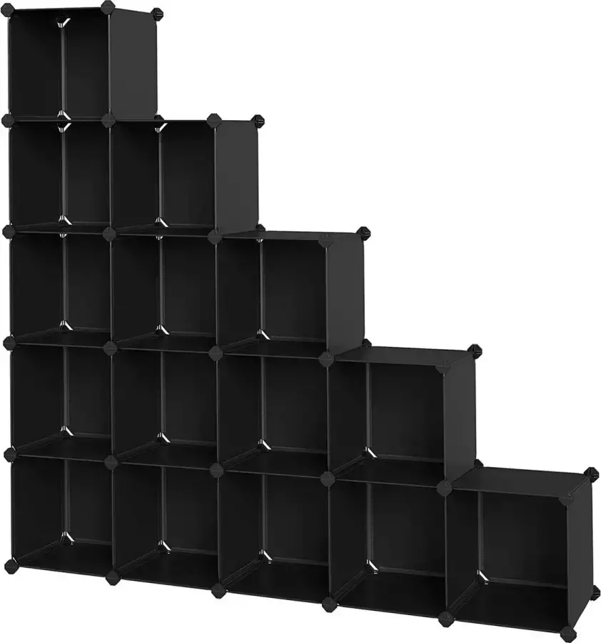 Songmics 16 Cube Shelving System schoenenrek DIY cube rack stapelbare boutloze rekken van PP-kunststof garderobe ruimteverdeler voor slaapkamer kantoor zwart LPC44BK