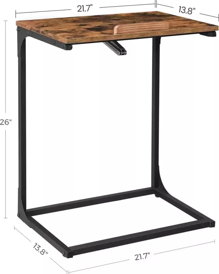 A.T. Shop Bijzettafel bureau laptoptafel met verstelbaar oppervlak sofatafel slaapkamer woonkamer eenvoudige montage stalen frame industriële stijl vintage bruin-zwart