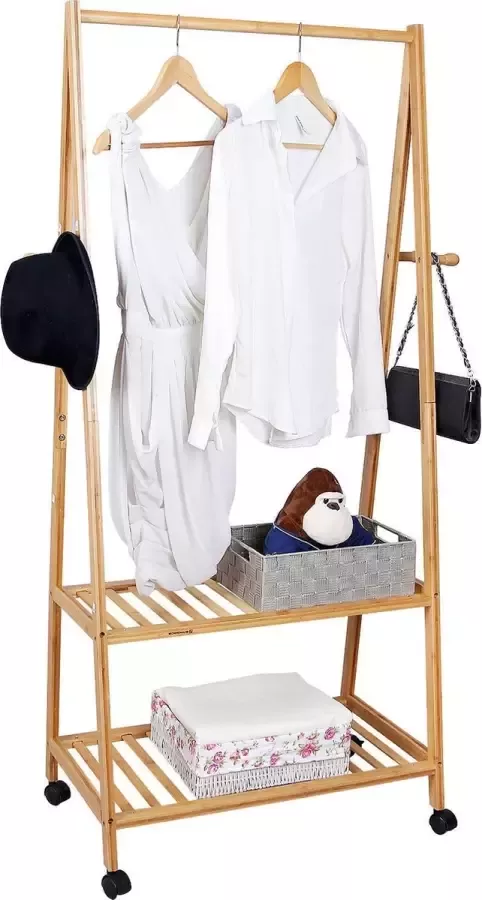 Songmics Bamboe Kledingstandaard Garderobe Kledingrek Met Kledingstang En Schoenenrek Kapstok Op Wielen