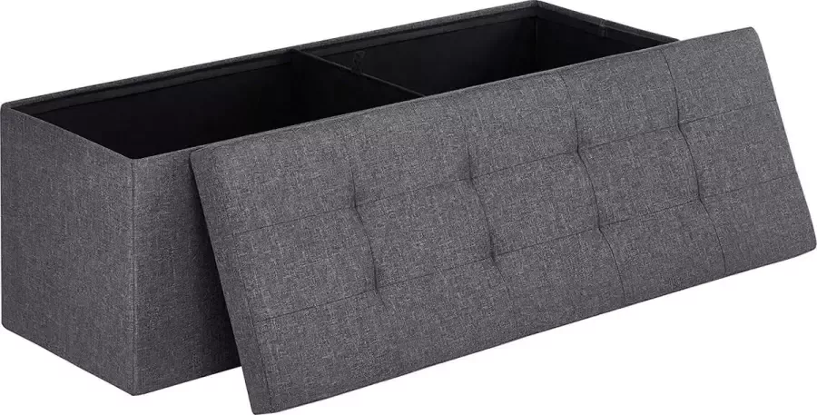 Songmics bank met opbergruimte zitkist opbergbox inklapbaar max.statisch draagvermogen 300 kg 120 L 110 x 38 x 38 cm imitatie linnen donkergrijs LSF77K