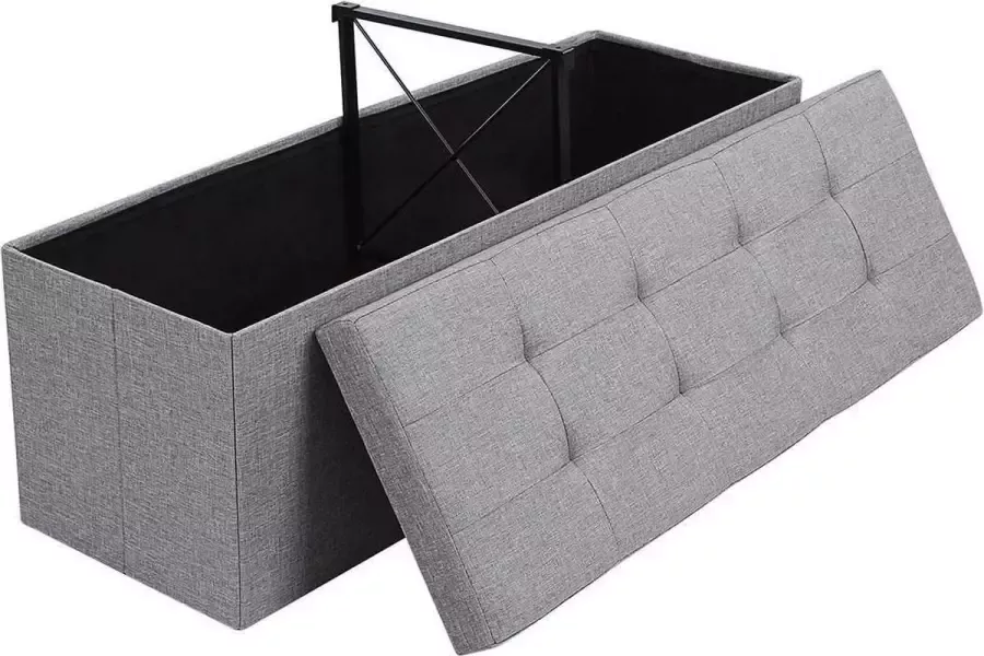 Songmics Bank met opbergruimte zitkist opbergbox opvouwbaar max. Statisch draagvermogen 300 kg met metalen tussenschot 120 L 110 x 38 x 38 cm imitatielinnen lichtgrijs LSF77G