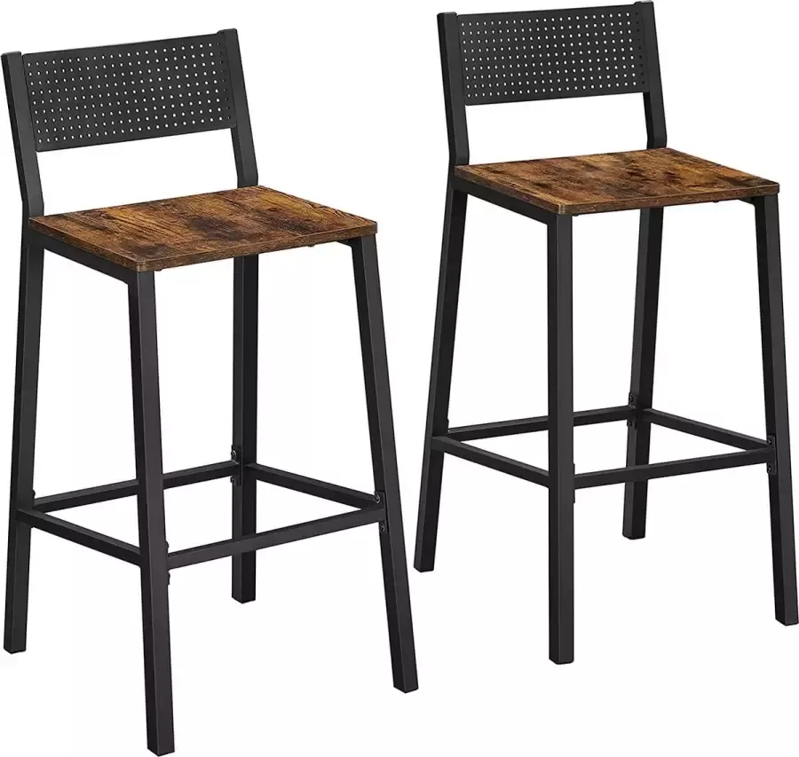 Songmics Barkruk 2-delige set barstoelen keukenstoelen voor keuken woonkamer eetkamer industrieel design vintage bruin-zwart LBC070B01