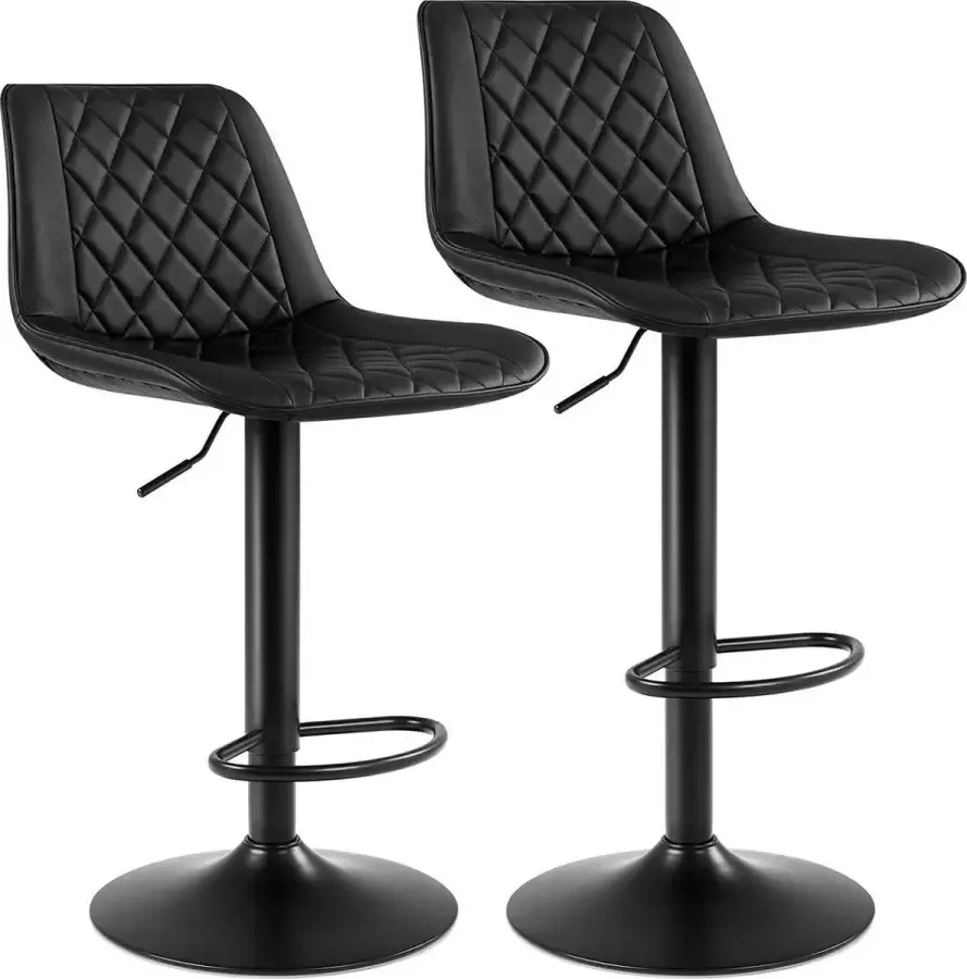 Barkruk 2-delige set in hoogte verstelbaar rugleuning en voetensteun van metaal met PU-bekleding en bekleding voor eetkamer bar keuken en woonkamer tot 120 kg belastbaar zwart LJB073B01