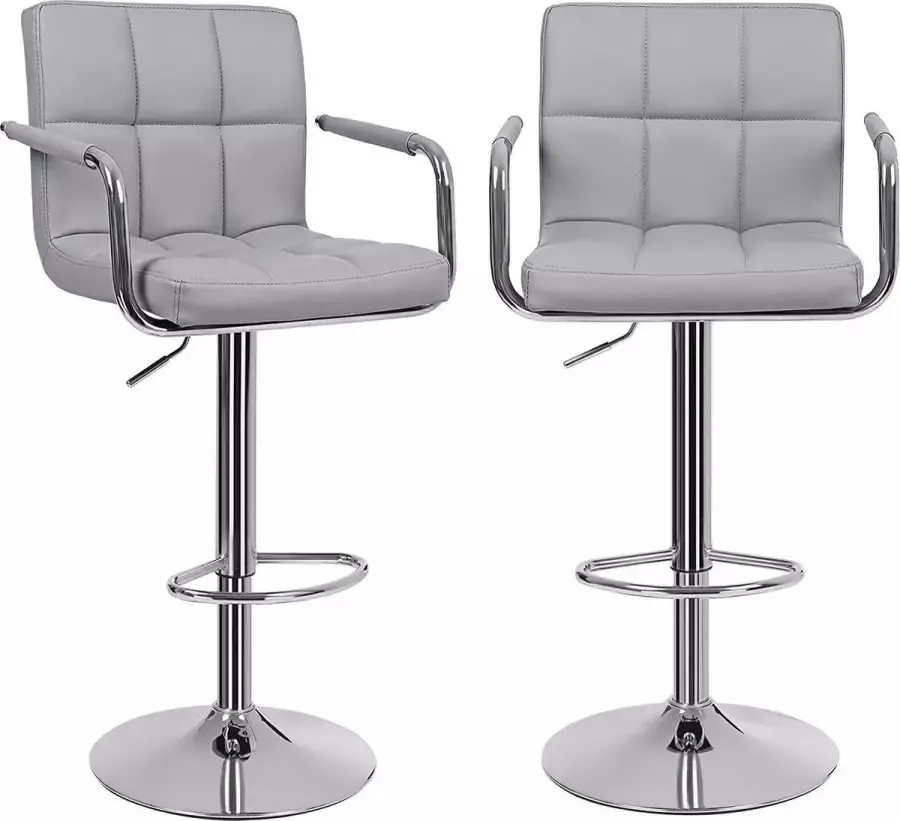 Songmics Barkruk Set Van 2 Imitatieleer – Grijze Barkrukken – 200KG Belastbaar – Barstoel Met Rugleuningen En Armleuningen 360 ° Draaibaar - Foto 2