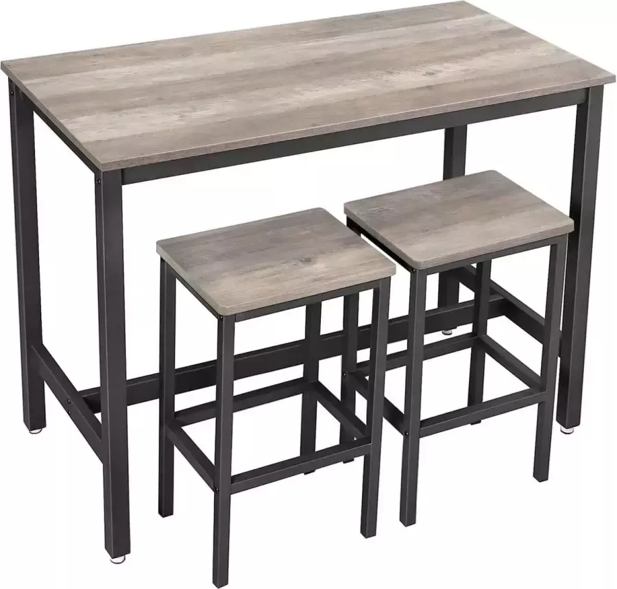 ZAZA Home Bartafel Met 2 Barkrukken Aanrecht Met Barstoelen Keukentafel En Keukenstoelen İn İndustrieel Ontwerp Voor Keuken 120 X 60 X 90 Cm Grijs-Zwart Lbt015B02