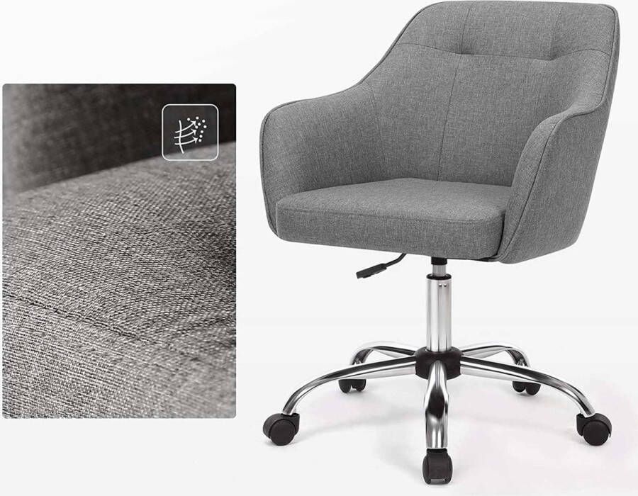 Songmics Bureaustoel comfortabele bureaustoel in hoogte verstelbare computerstoel belastbaar tot 120 kg stalen frame imitatielinnen ademend thuiskantoor kantoor grijs OBG019G01