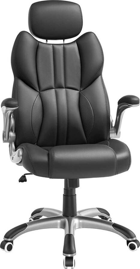 Songmics Bureaustoel ergonomische bureaustoel gamestoel draaistoel inklapbare armleuningen in hoogte verstelbare hoofdsteun belastbaar tot 150 kg zwart OBG65BK