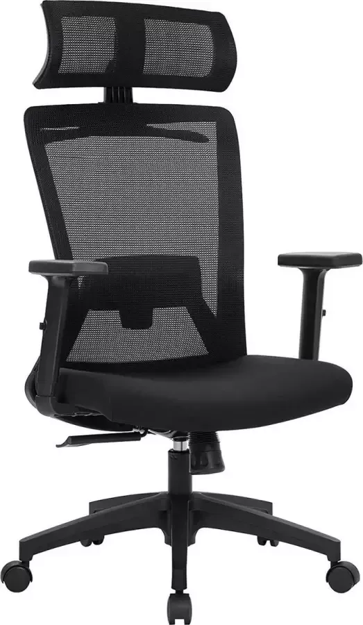 Songmics Bureaustoel ergonomische bureaustoel met kleerhanger netbespanning verstelbare hoofdsteun in de hoogte verstelbare rugleuning kantelhoek tot 120° zwart OBN057B02