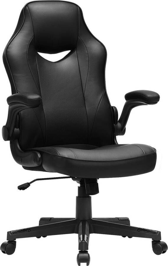 Songmics Bureaustoel ergonomische kantoorstoel bureaustoel in hoogte verstelbaar belastbaar tot 150 kg PU-leder thuiskantoor kantoor zwart OBG064B01