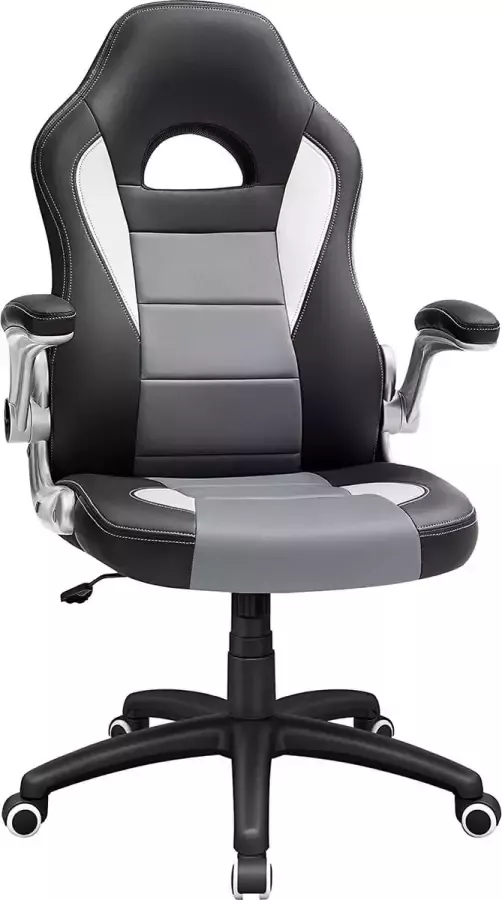 Songmics Bureaustoel gamingstoel zwart PU-kunstleer (polyuretheen) Racing stoel Groot Zwart Grijs Wit armleuningen instelbaar